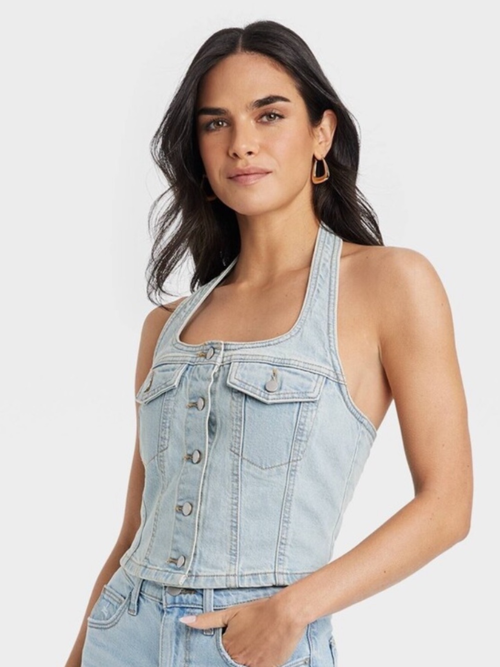 Universal Thread Light Blue Denim Halter Corset Top